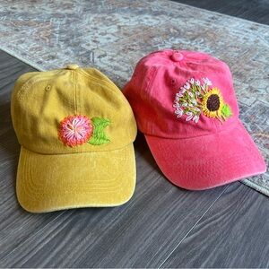 2-pack Hand Embroidered vintage-wash Dad Caps with Ponytail Holes